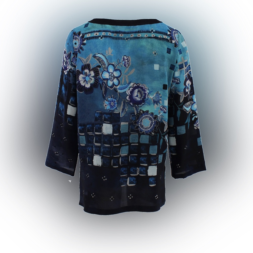 ALBERTA FERRETTI Blue Shades Bateau Neck Tunic Top Size Medium - Picture 2 of 8